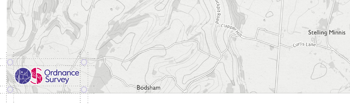 OS colour logo highlighting the exclusion zone around all sides of the logo to ensure there is enough clear space.