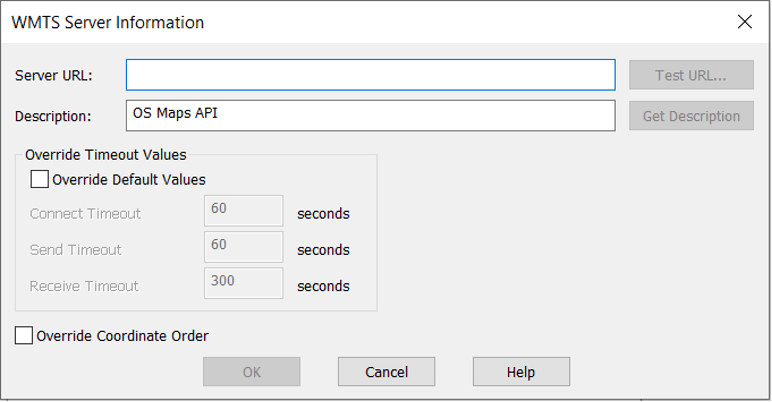 MapInfo Pro WMTS Server Information dialog