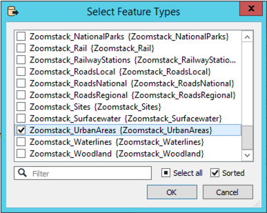ArcMap Select Feature Types dialog