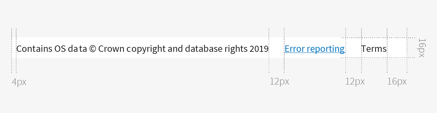 Copyright statement and links for both error reporting and OS terms and conditions on a tinted bar.