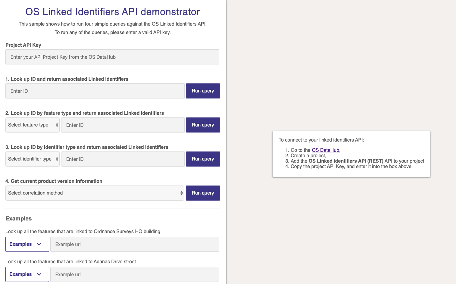 OS Linked Identifiers API demonstrator in browser window