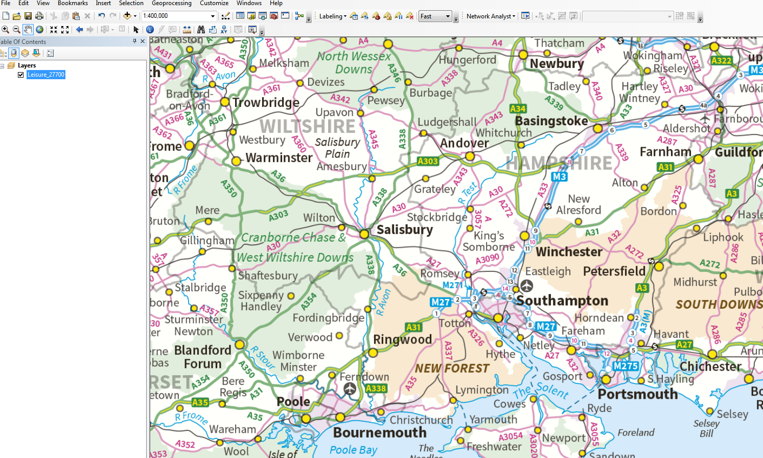 ArcMap UI showing OS Maps API data