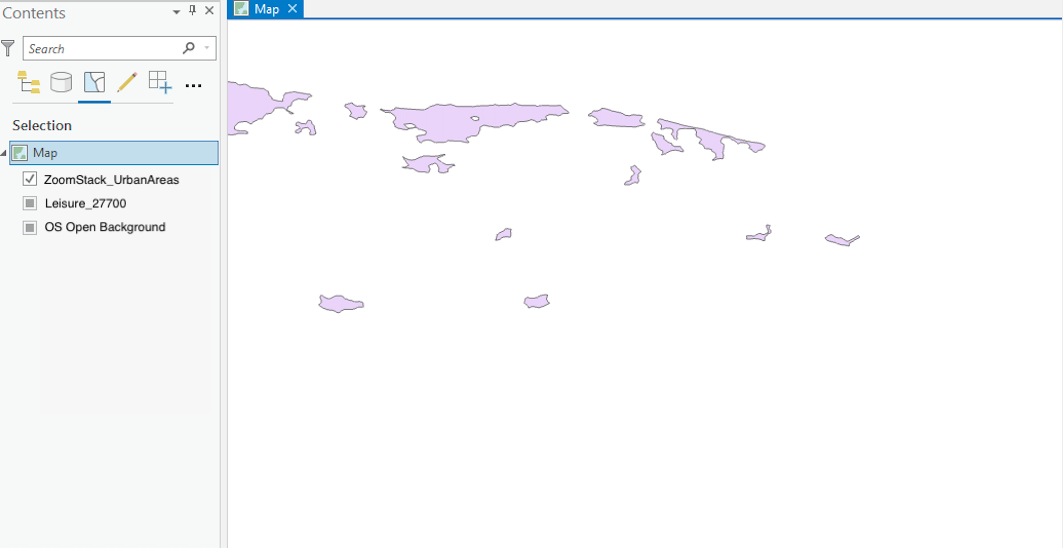 ArcGIS Pro UI showing OS Features API data in the Map area