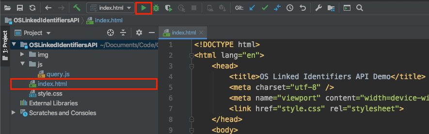 OSLinkedIdentifiersAPI folder with index.html open