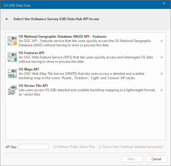 Cadcorp SIS Desktop OS (GB) Data Hub dialog