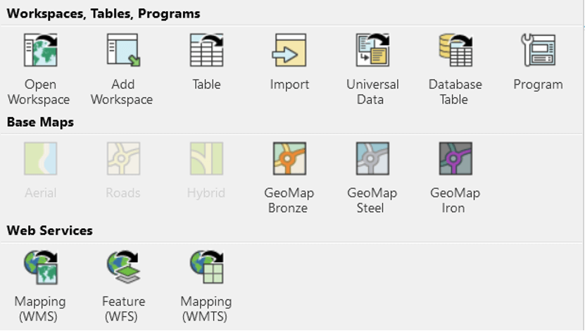 MapInfo Pro UI showing Mapping (WMTS) web service option