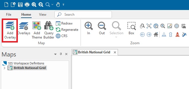 Cadcorp SIS Desktop UI highlighting Add Overlay button.