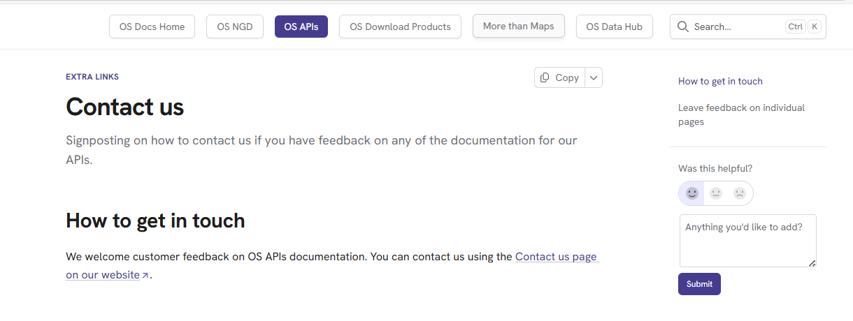 Screenshot showing where customers can leave feedback on a page on this documentation site. The 'Was this helpful' buttons on the top right-hand-side of a page are shown as is the text box underneath these buttons where customers can leave their comment on a page.