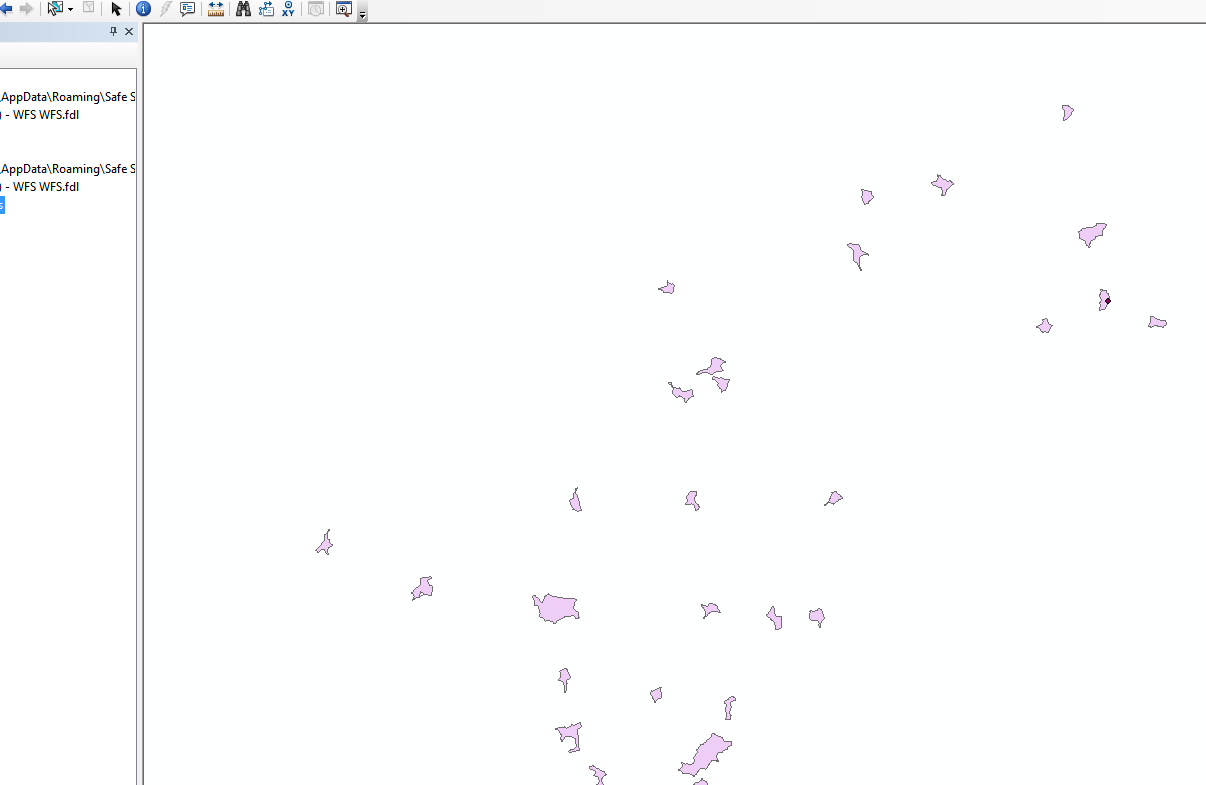 ArcMap UI showing OS Features API data in the map area