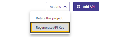 Example API Dashboard showing Actions > Regenerate API Key button