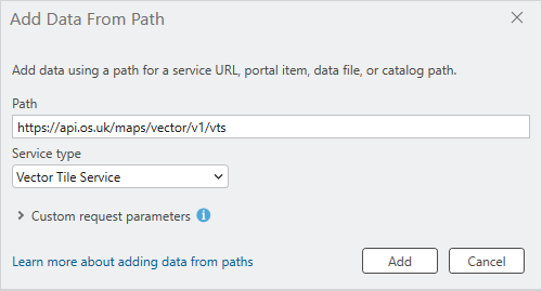 ESRI ArcGIS Pro Add Data From Path dialog.
