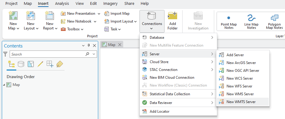 ESRI ArcGIS Pro UI to add new WMTS Server