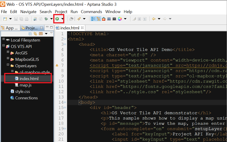 OS VTS API in Aptana Studio 3