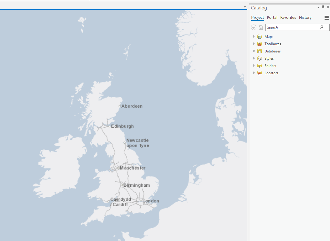 ArcGIS Pro UI showing default map