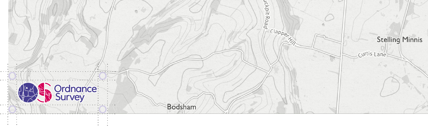 OS colour logo highlighting the exclusion zone around all sides of the logo to ensure there is enough clear space.