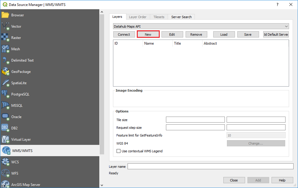 QGIS Create a New WMS/WMTS dialog