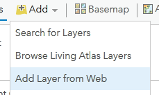 ArcGIS Online UI showing Add > Add Layer from Web option
