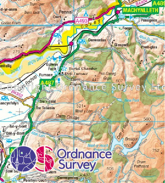 Example 1 of the OS coloured logo on top of a map