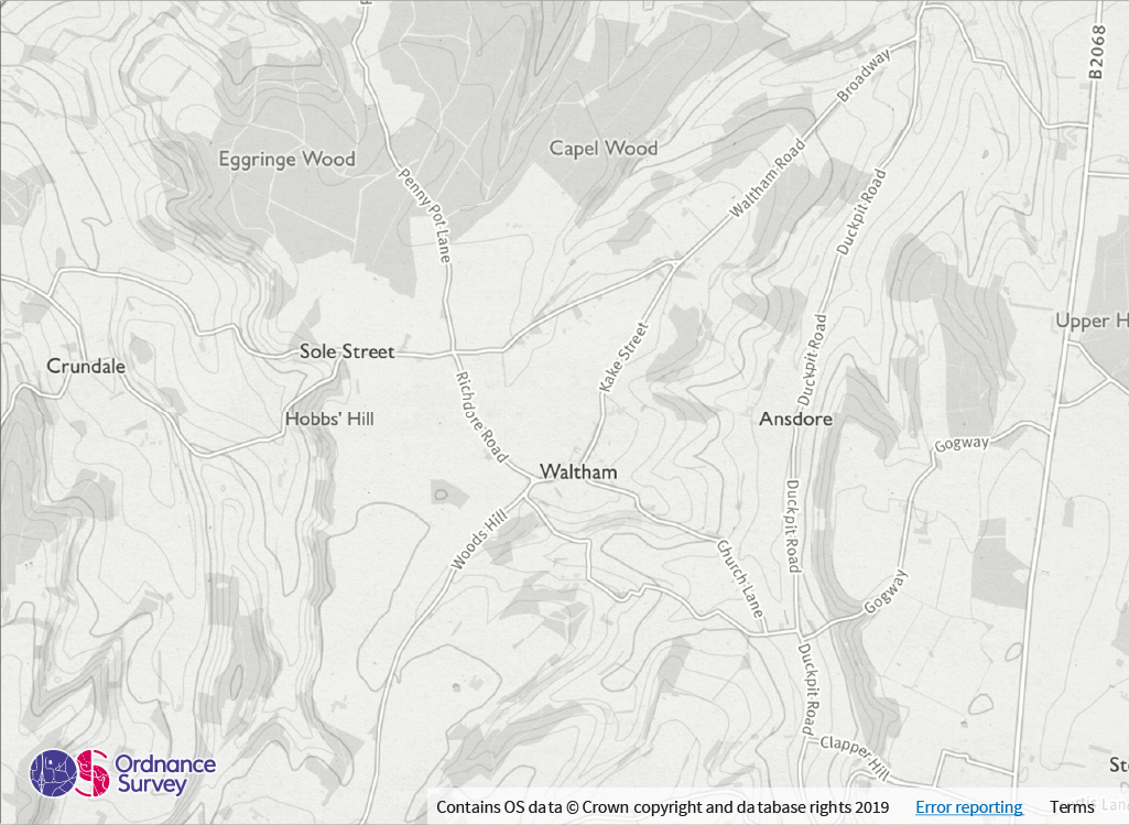 Copyright statement, terms and conditions and error reporting link positioned within the the embedded map across a web application.