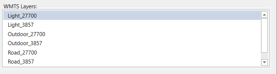 MapInfo Pro WMTS Layers field in the WMTS Table dialog