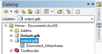 ArcMap Catalog showing exported Geodatabase with the selected data layers